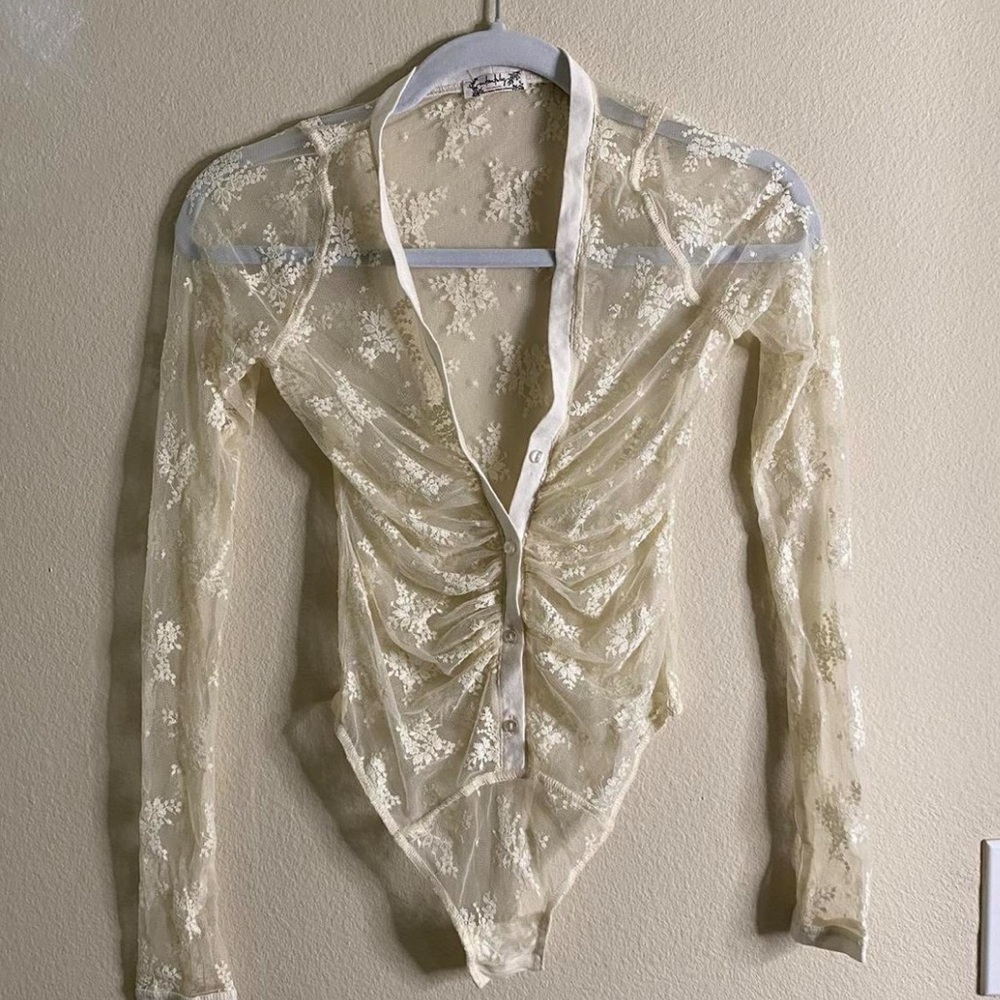 Free People White Lady Lux Lace Bodysuit